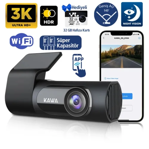 Kawa D6 3K 1620P 145° Geniş Açı Lens DSI-2 Gece Görüşlü G-Sensörlü